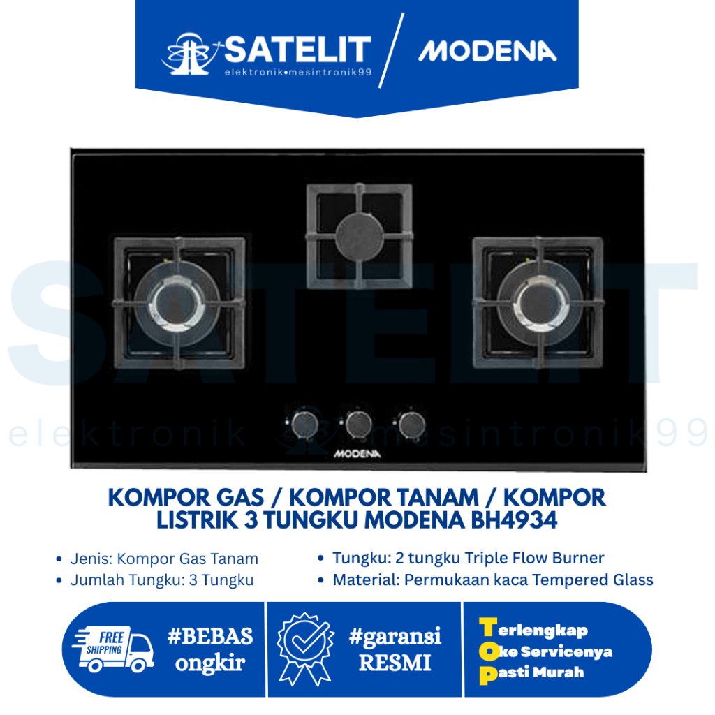 KOMPOR GAS / KOMPOR TANAM / KOMPOR LISTRIK 3 TUNGKU MODENA BH4934