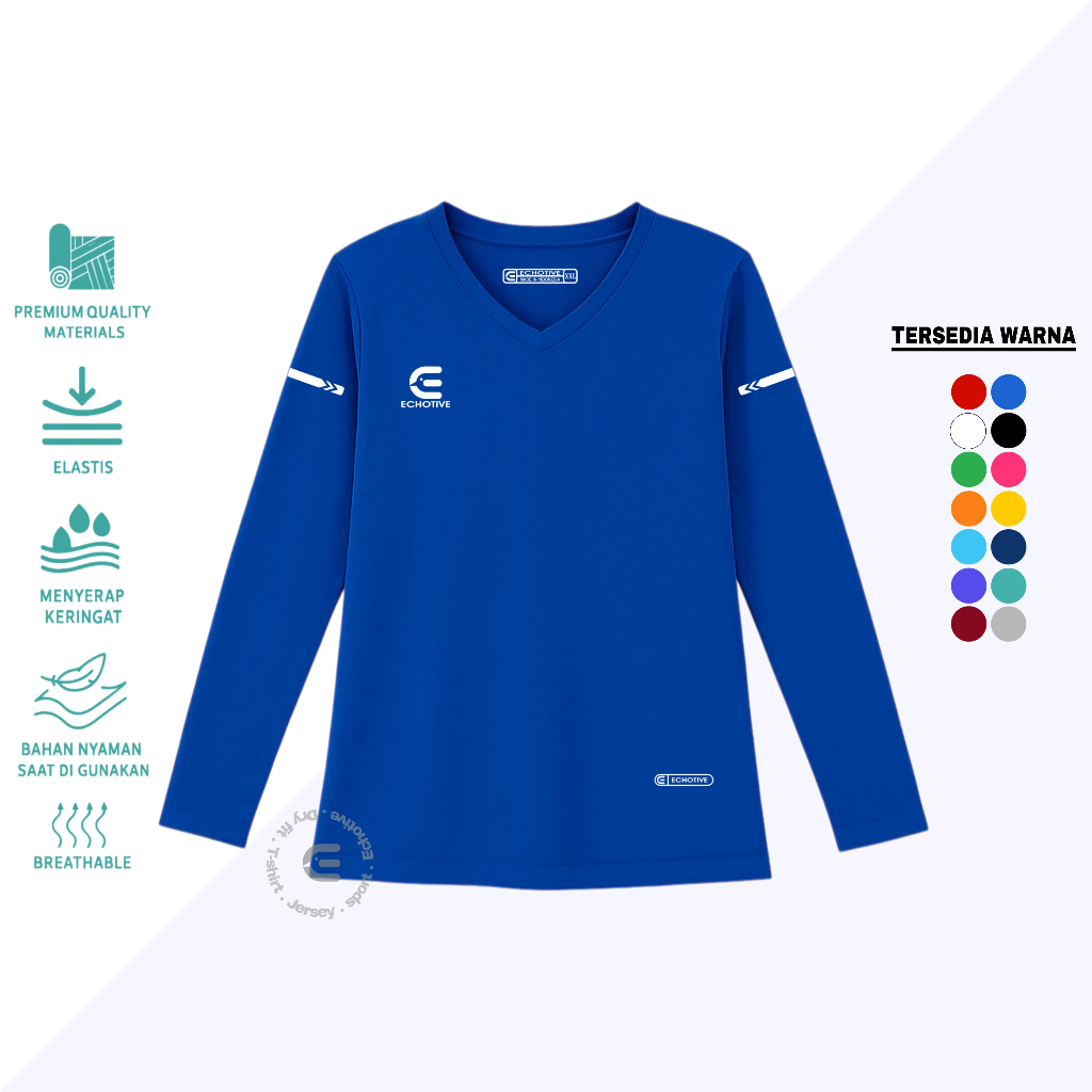 Echotive Lengan Panjang Baju Olahraga Wanita Premium Muslim Dewasa Kaos Badminton Atasan Cewe Runnin