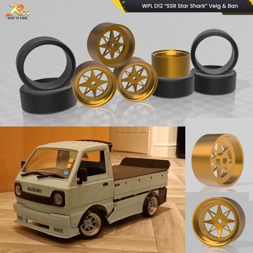 WPL D12 Skala 1:10 Velg SSR Star Shark Velg dan Ban 1 Set - RC Drift 3D Print