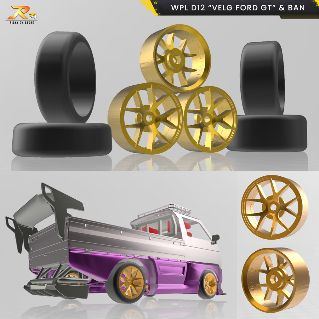WPL D12 Velg Model Ford GT dan Ban 1 Set Skala 1:10 - RC Drift 3D Print