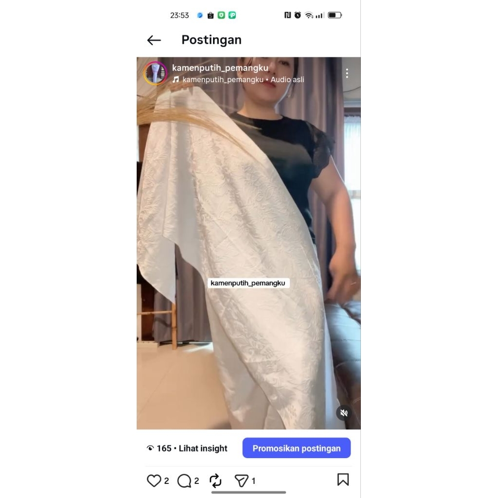 Kamen  Bali lembaran Putih Bermotif Pinggir