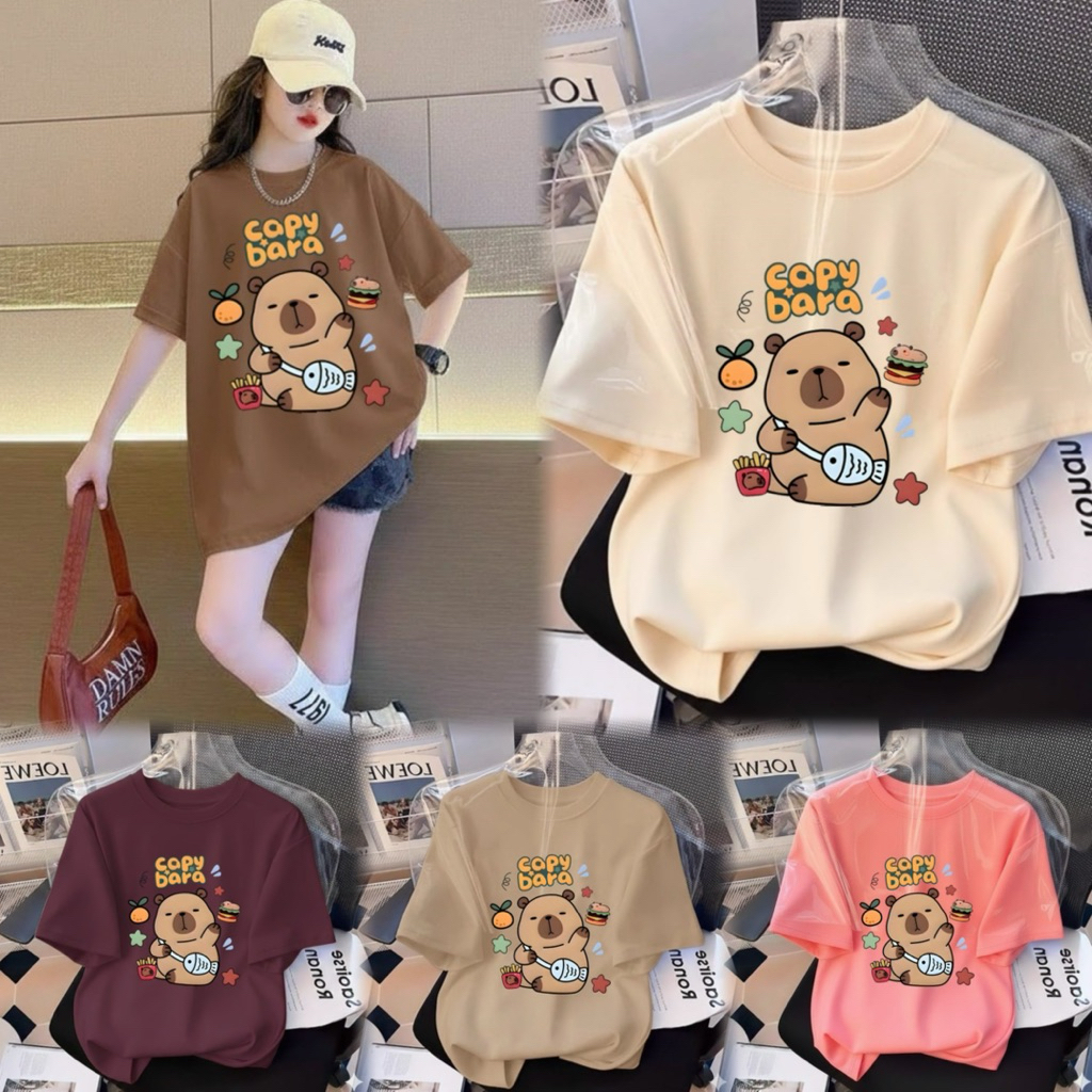 Kaos Oversize Capybara Anak Perempuan Umur 3-14 Tahun Cotton Combed 24s