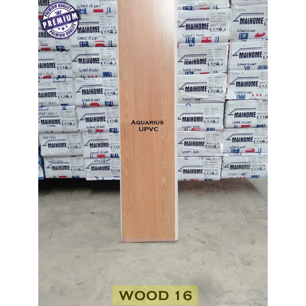 Plafon PVC Motif Putih Wood 16 Glossy Tebal 8mm Lebar 20cm Anti Air Rayap Kwalitas Premium