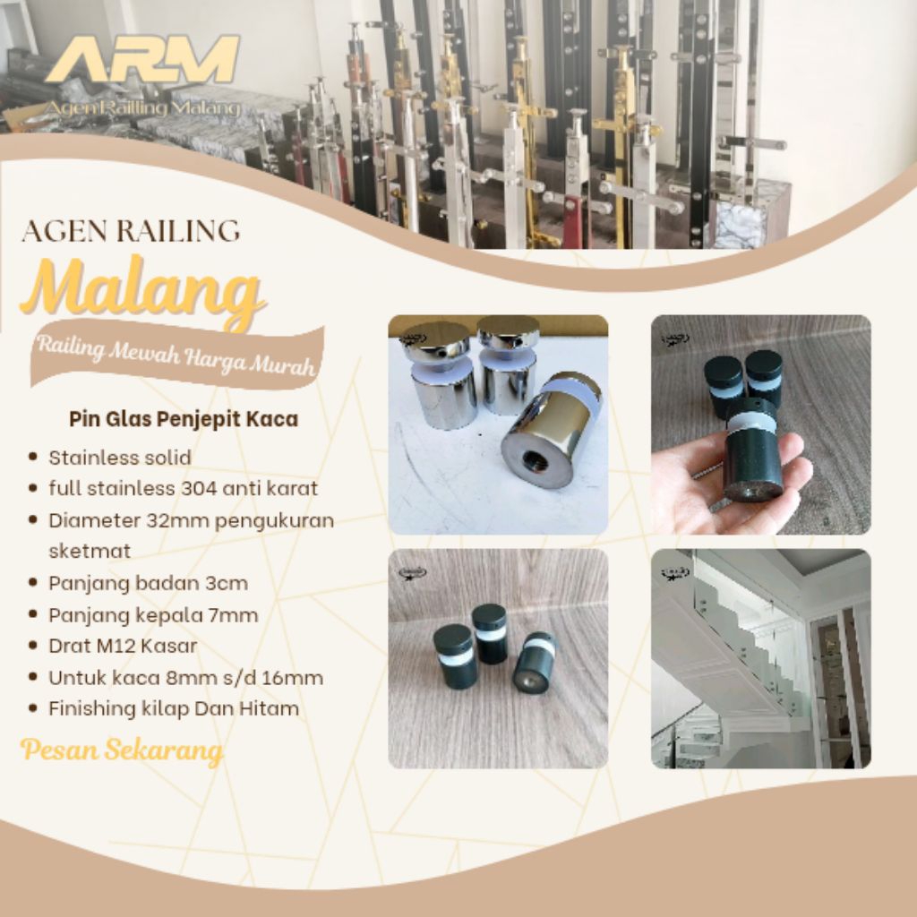 Pin Glass Penjepit Kaca Railing Tangga/aksesoris railing tangga murah
