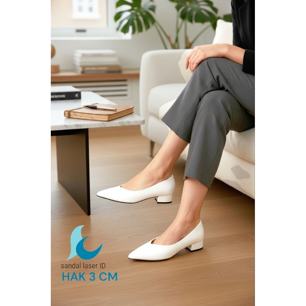Sepatu Perawat Putih Pantofel Wanita Kerja Empuk Hak 1 Cm 3 cm 5 Cm Anti Licin
