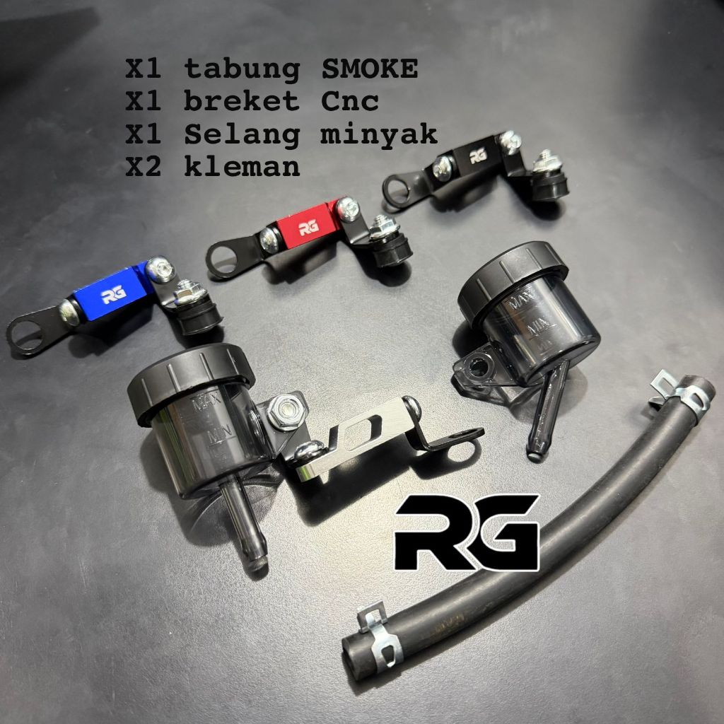 TABUNG MINYAK BOTOL MASTER REM DEPAN BELAKANG TABUNG KECIL BENGKOK DAN LURUS SMOKE SET BAUT + BREKET