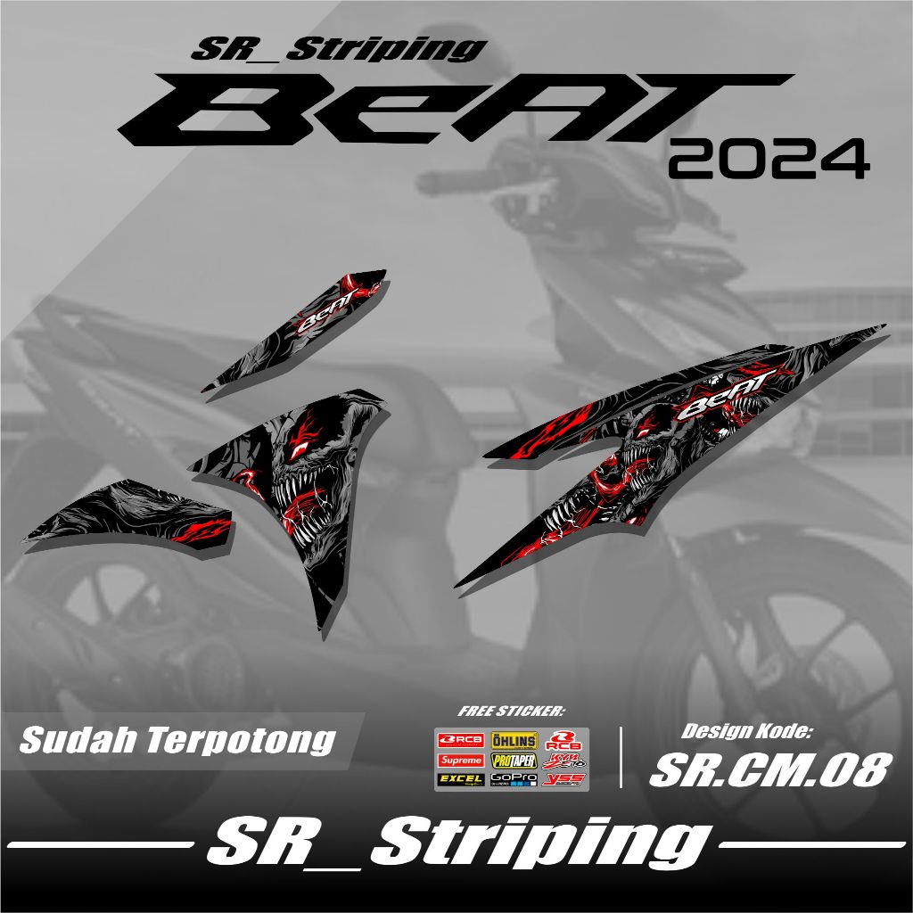 Striping New Beat Fi 2024 Smart Key Terbaru MS 24.03 - Sticker Variasi Beat Stiker Semi Full Body Fr
