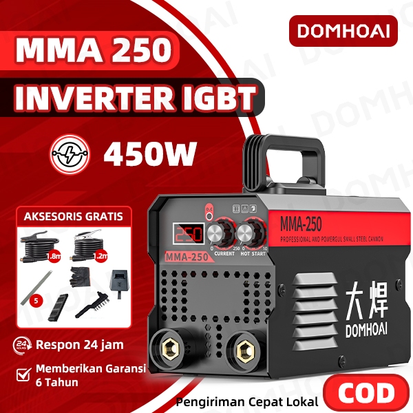 [Terlaris BISA COD] DOMHOAI Mesin Las MMA-250 Inverter Las Listrik 450 Watt Welding Machine Logam Po