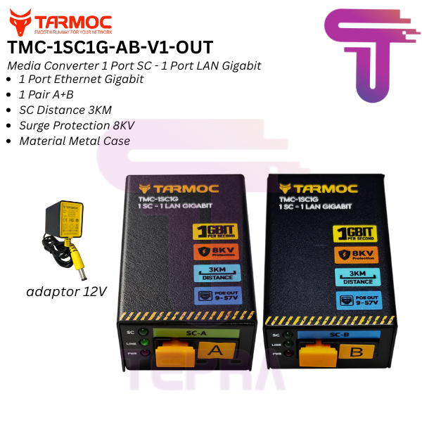 Tarmoc TMC-1SC1G-P-V1-OUT | Media Converter 1FO 1LAN / 1 FO 1 LAN Gigabit POE OUT 9-57 Volt | HTB GS
