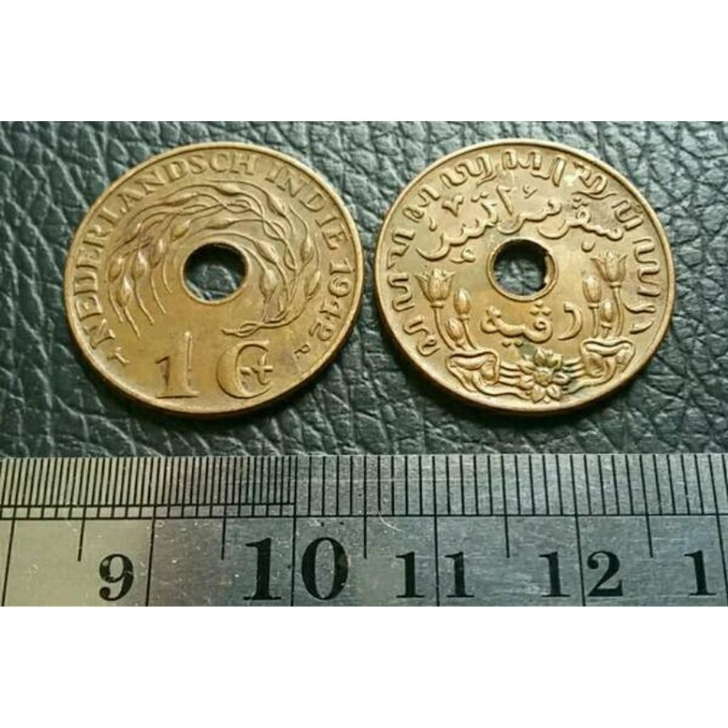 Uang Kuno Koin 1 Cent Nederland indie bolong tahun campur