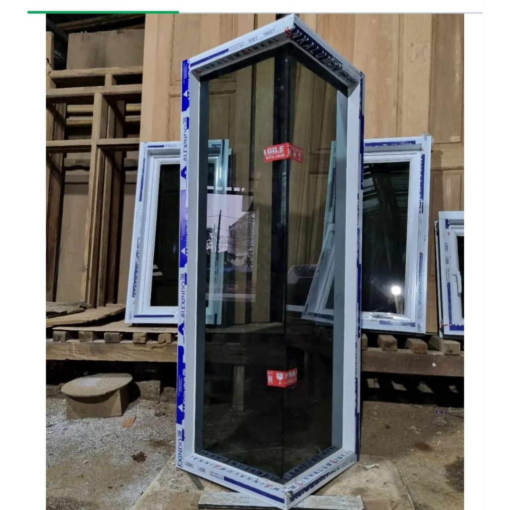 jendela aluminium mati L ukuran,150x40+40 free packing kayu