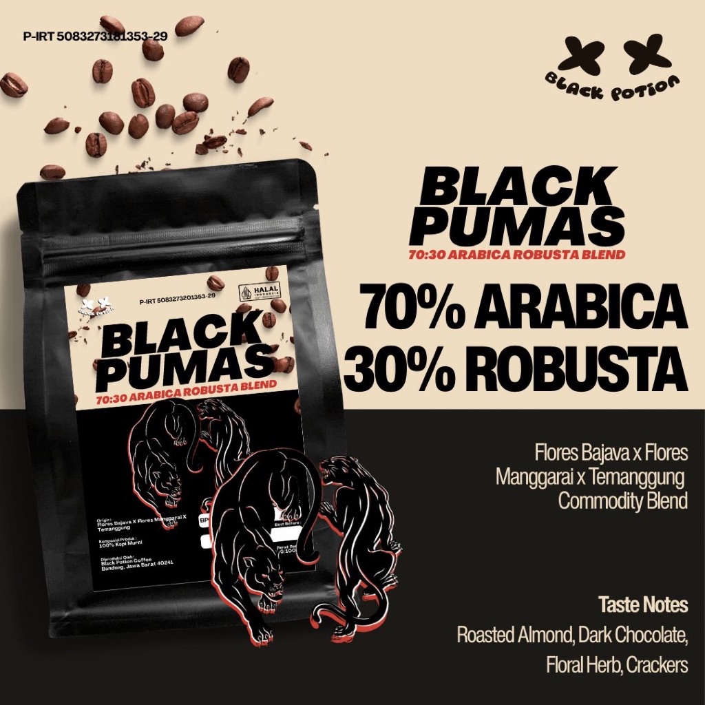 Black Pumas Blend Coffee Bean 70% ARABICA 30% ROBUSTA Kopi Susu