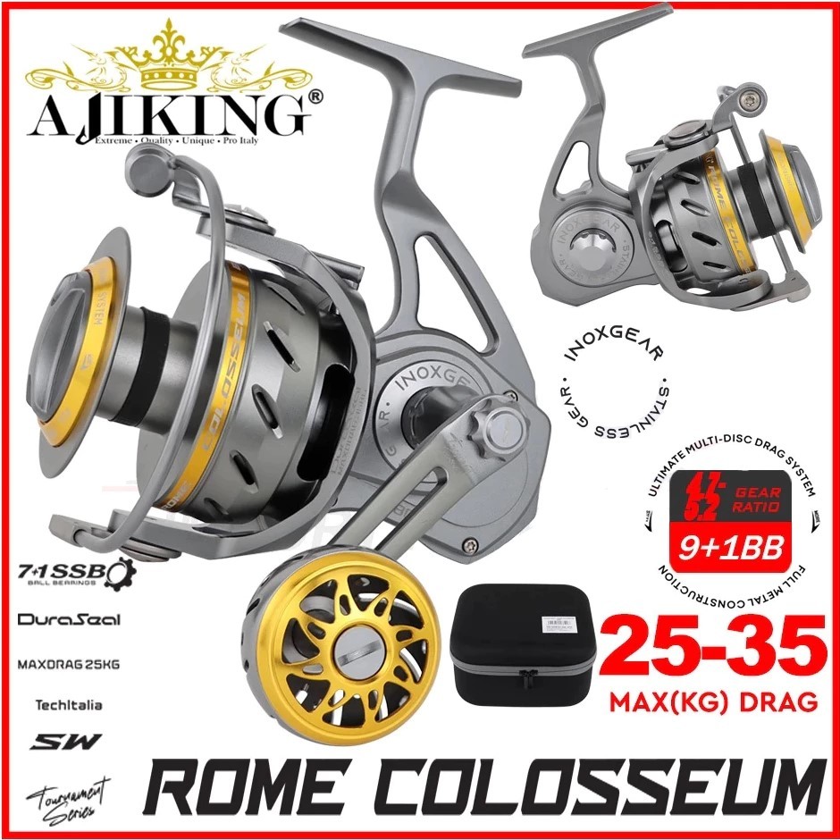 Ajiking Rome Colosseum Spinning Reel Full Metal Body Saltwater Drag Power 35kg