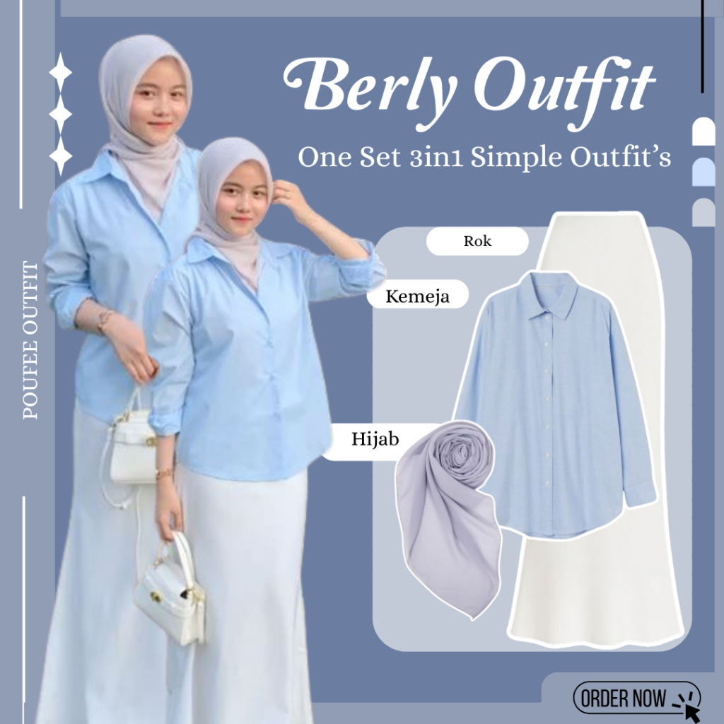 Setelan Wanita 3in1 Set Berly Outfit (Rok Duyung - Kemeja - Hijab) Outfit Simple Look