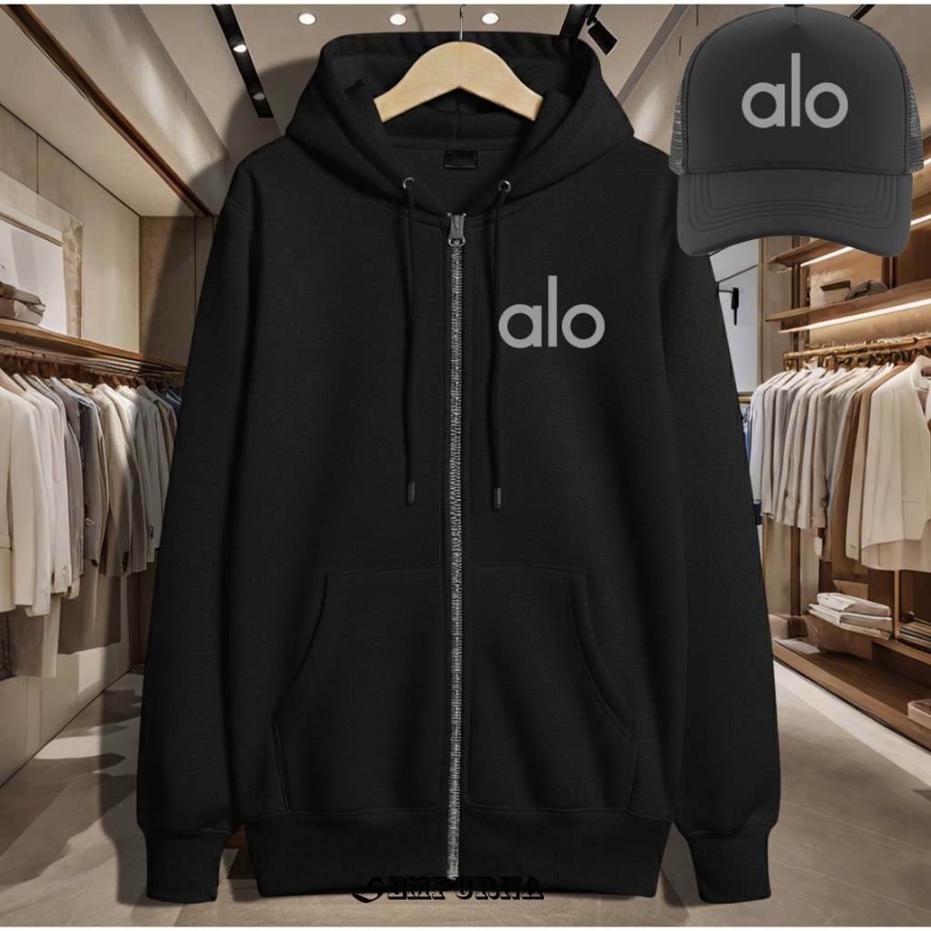 BONUS TOPI JAKET ALO SILVER DISTRO FLEECE//JACKET/HOODIE/VARSITY FASHION UNISEX//PRIA DAN WANITA//GO