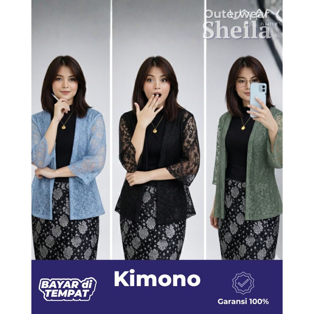 Outer Kimono Brokat Lace Premium Tosca - Outer Kondangan Wanita Modern - Kebaya Outer Skena