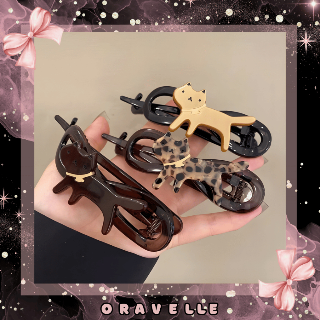 ORAVELLE | Jepit Rambut Wanita Motif Kartun / Jepit Rambut Keriting Kucing / Jedai Rambut Kartun Mac