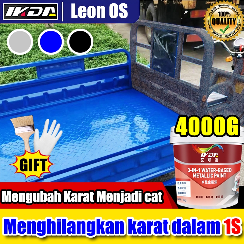 Aksesori gratis IKDA Cat anti karat 1000g Anti-korosi Anti-rust Dilengkapi alat Abu-abu/Biru/Hitam S