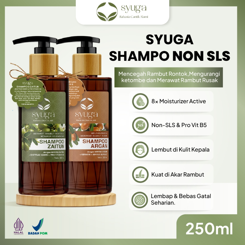 Syuga Shampoo All Series (Zaitun & Argan) 250ml - Sampo Gentle Formulation dengan 5x Active Moisturizer Tanpa Membuat Rambut Kering dan Keset