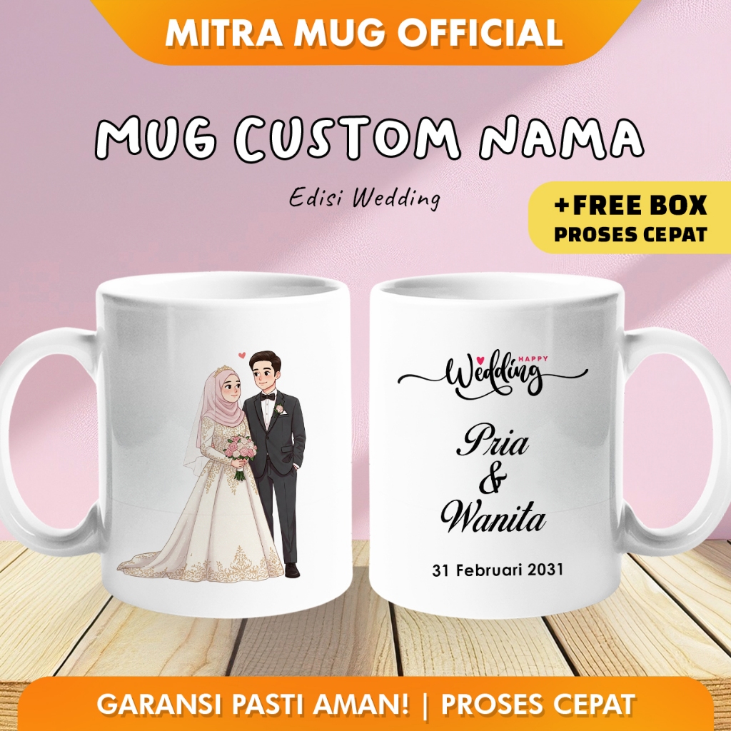 Custom Mug Gelas Foto Nikah Hadiah - Wedding Flower