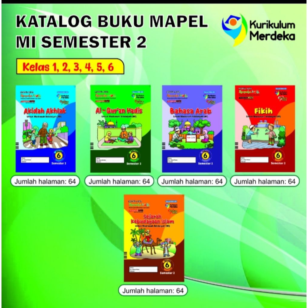 LKS  akidah akhlak fiqih Alquran hadist bahasa arab ski Permata Hati MI Semester 2 kelas 1,2,3,4,5,6