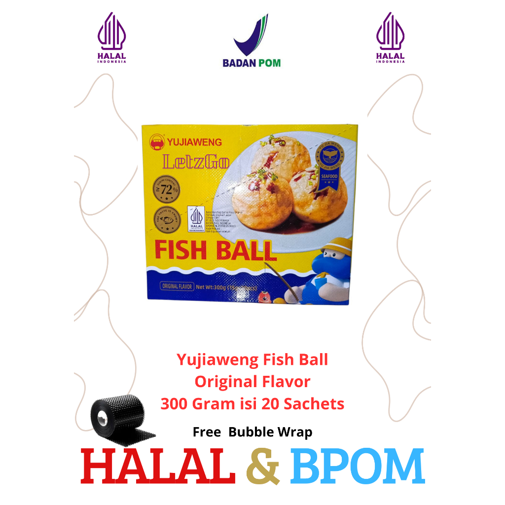 Yujiaweng Fish Ball Original Flavor 300g (20 Sachets) - Snack Bakso Ikan Halal BPOM