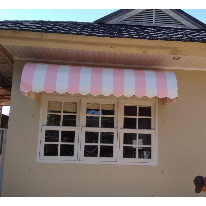 kanopi kain awning untuk jendela warna pink garis putih harga terjangkau se jabodetabek