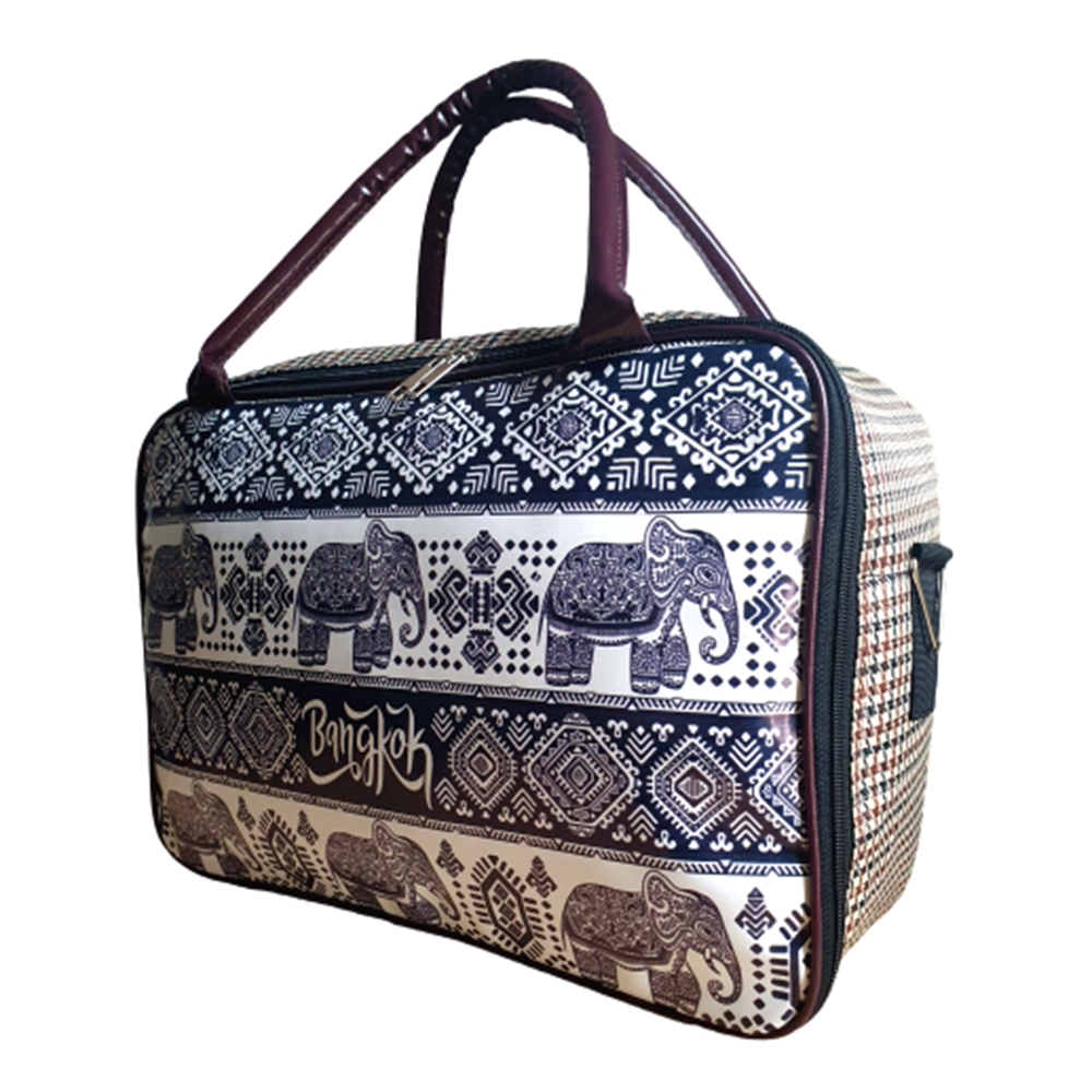 Travel Bag Kulit Waterproof Motif Kotak Warna Cream / Tas Travel Bag  / Tas Koper / Tas Travelling /