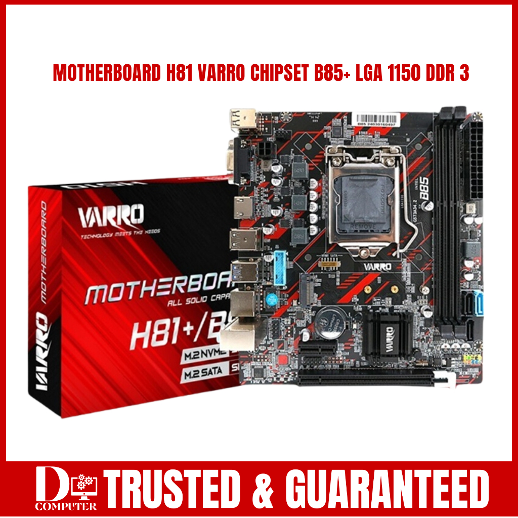 Paket Motherboard Varro H81 LGA 1150 DDR3 Mainboard H81 SUPPORT NVME Gratis Fan Processor Intel Core