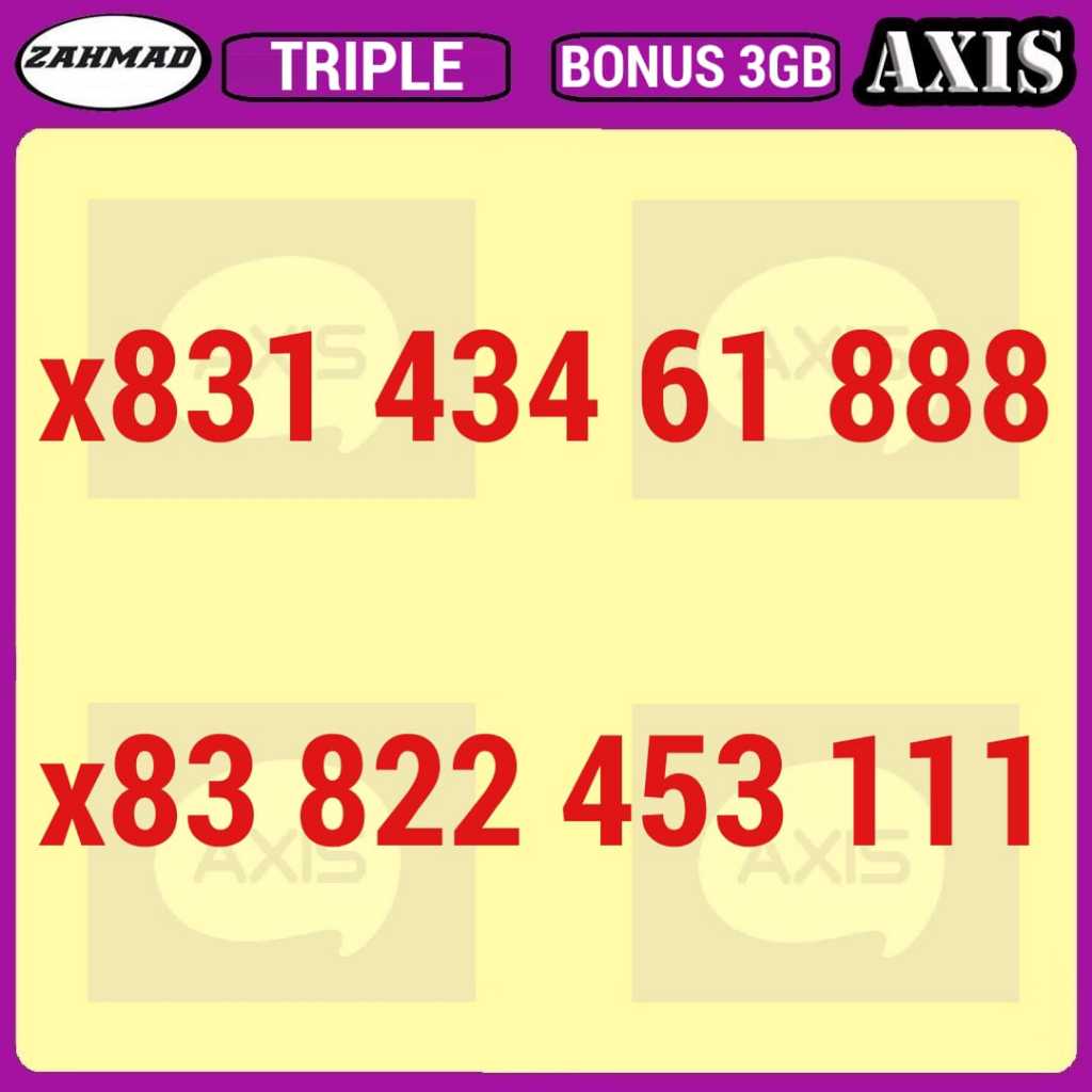 AXIS-C) NOCAN Axis Triple kartu perdana nomor cantik 777 888 999 rapi murah