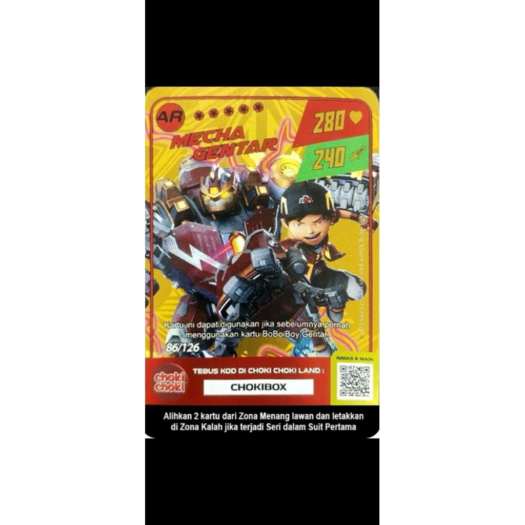 kartu choki-choki BoBoiBoy Ar Mega gentar