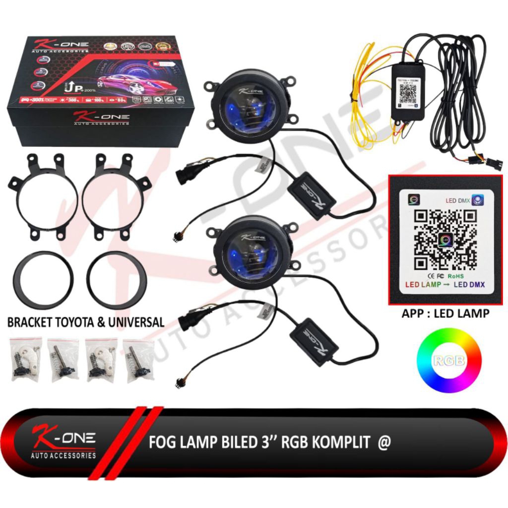 Foglamp Biled 3" RGB Komplit / Lampu Biled Foglamp Toyota / Lampu Biled Foglamp Universal