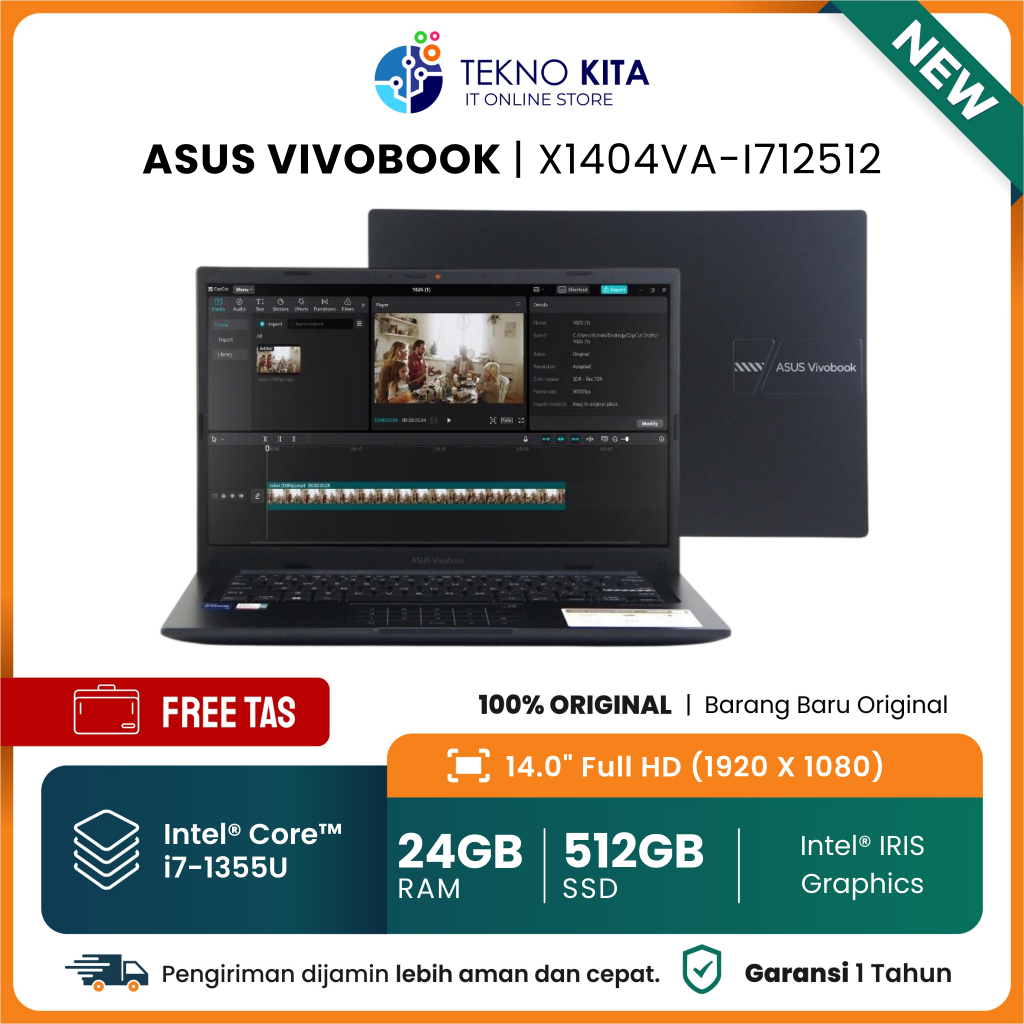 Laptop Asus VivoBook Core I7 Gen 13 - Core I7-1355U - 24GB - 512GB - Intel Iris Graphics - 14" FHD -