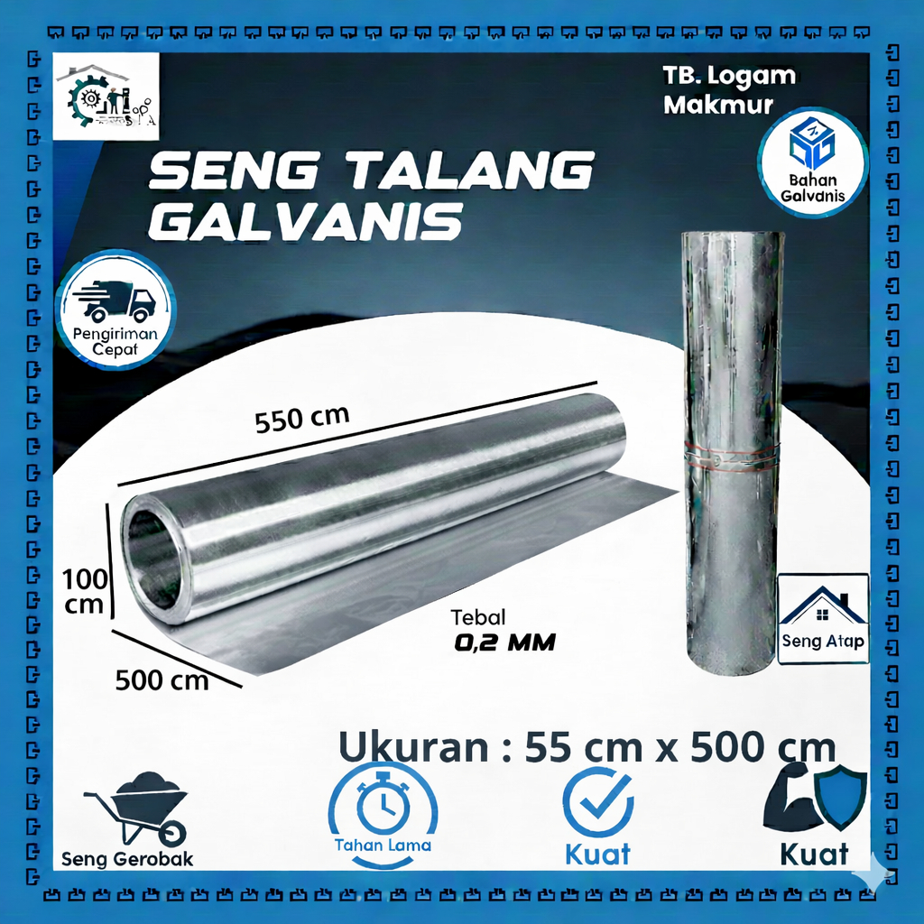 (COD) seng talang galvanis  55 cm x 5 meter seng talang galvanis kuat dan tahan lama