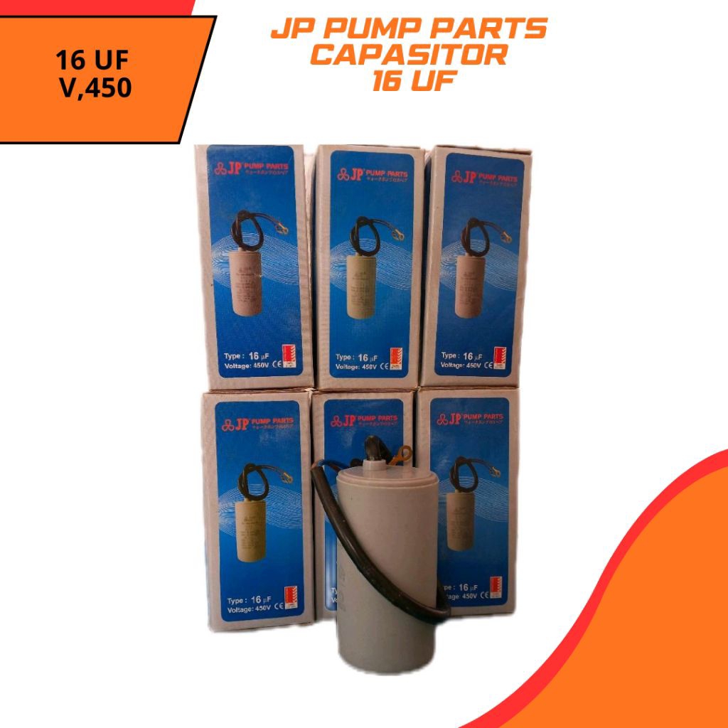 Kapasitor 16uF 450V JP Pump Parts Kapasitor Pompa Air , Mesin Cuci , kapasitor kabel