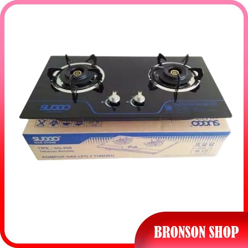 Suggo SG-208 Kompor Tanam Gas 2 Tungku Bahan Tempered Glass / Kaca