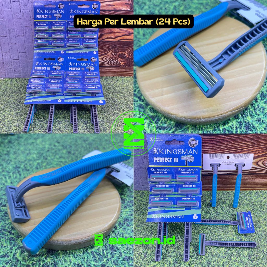 (24 PCS) ALAT PISAU CUKUR JENGGOT KUMIS BIRU 3 MATA PISAU MEREK KINGSMAN PERFECT III MATA PISAU
