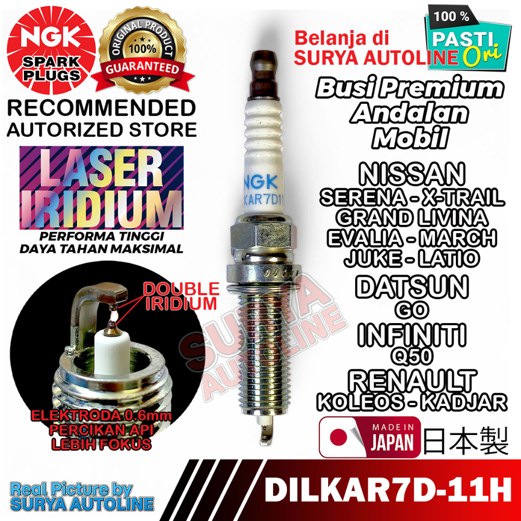 BUSI MOBIL NGK ORIGINAL PREMIUM LASER IRIDIUM  DILKAR7D-11H UNTUK NISSAN SERENA X-TRAIL GRAND LIVINA