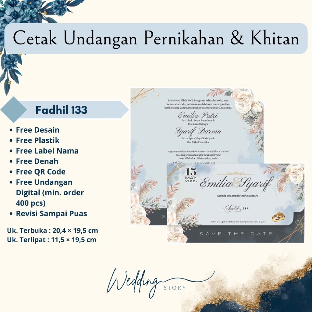 Fadhil 133 Cetak Kertas Undangan Pernikahan | Gratis Undangan Digital | Undangan Nikah Siap Sebar | 