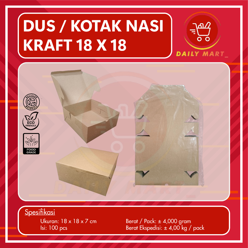 Box Kraft 18x18 | Kotak Nasi | Dus Kemasan Makanan 18 x 18 Coklat