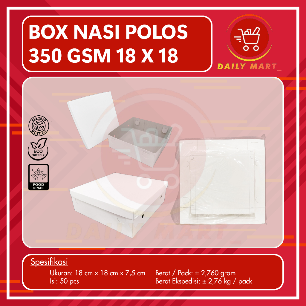Dus kotak nasi Box 350gsm 18x18 Kotak Nasi Kue Makanan Polos 18 x 18