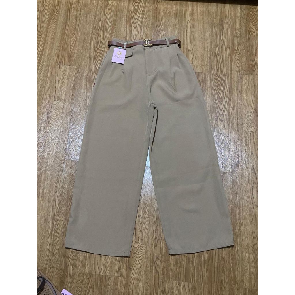 Celana panjang kulot groovy queen + belt / celana hangout, kantoran kekinian