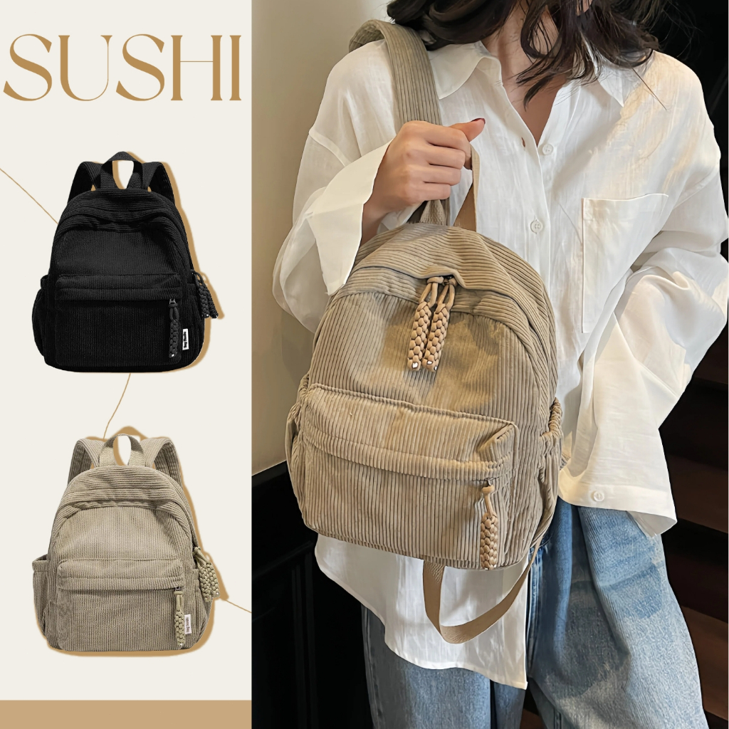 [READY] Tas Ransel Wanita Corduroy Modis Dan Serbaguna/Ransel Korea Gaya Kulia/Backpack Minimalis Wa
