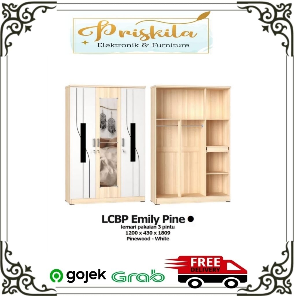 LEMARI 3 PINTU PARTIKEL PALEMBANG | LCBP EMILY PINE 3 PINTU | LEMARI 3 PINTU PARTIKEL