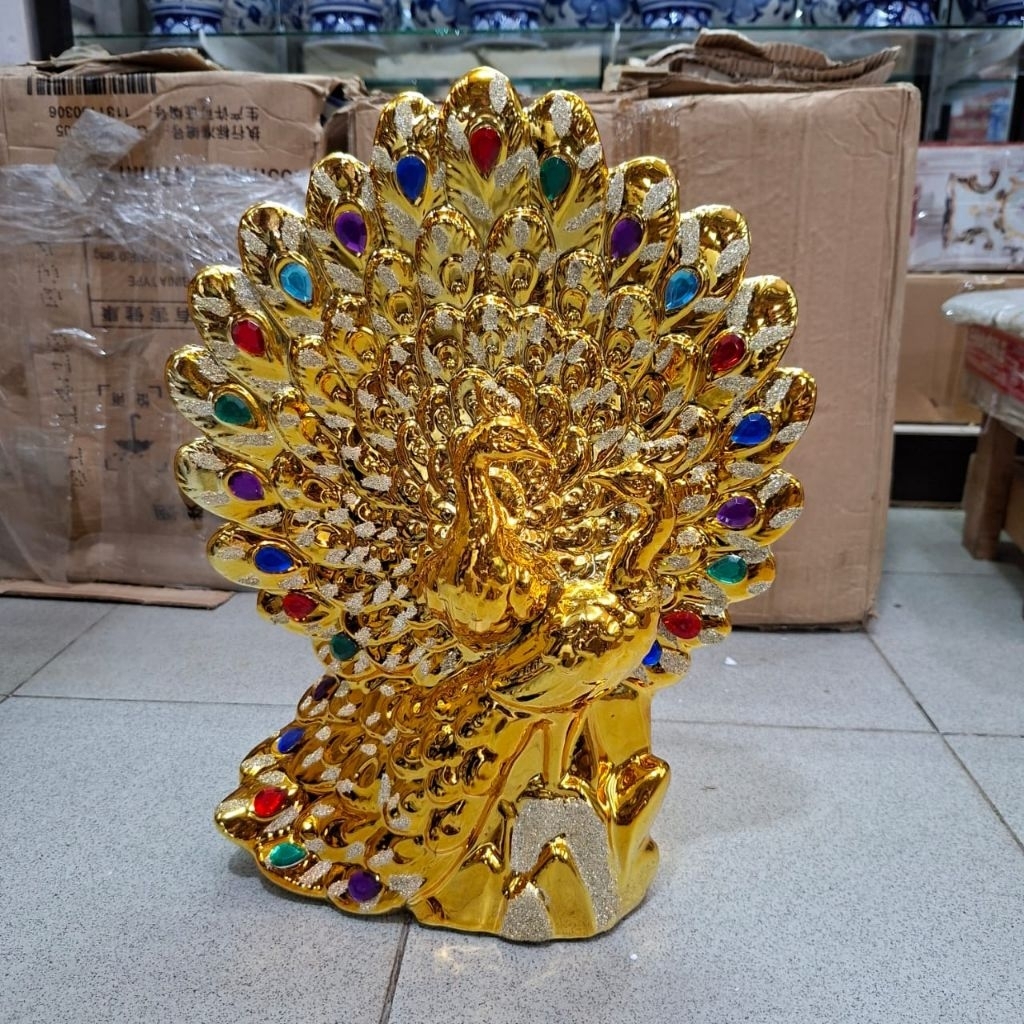 pajangan merak keramik gold mewah / pajangan keramik import / pajangan lemari hiasan / dekorasi ruma