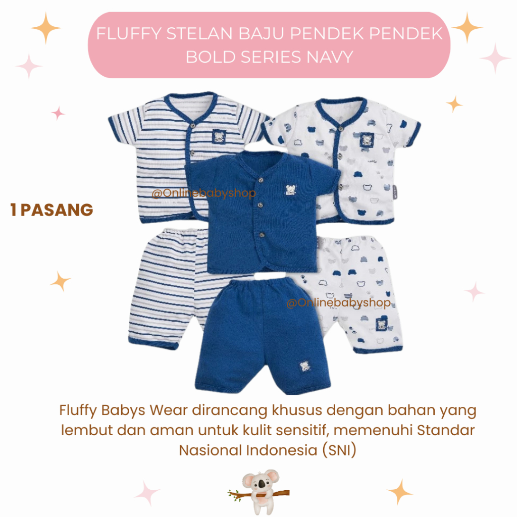 FLUFFY Stelan Baju Pendek Pendek BOLD (1 Pasang) SBD3SB NAV