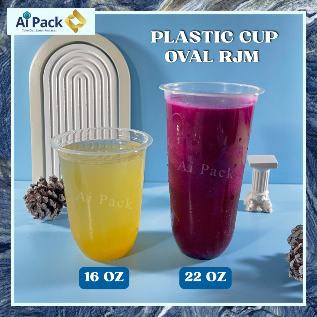 (ISI 50 BIJI) RJM Gelas Plastik Oval PP 16 22 Oz 7gr / Gelas Saja / Plastic U Cup / Bisa Seal