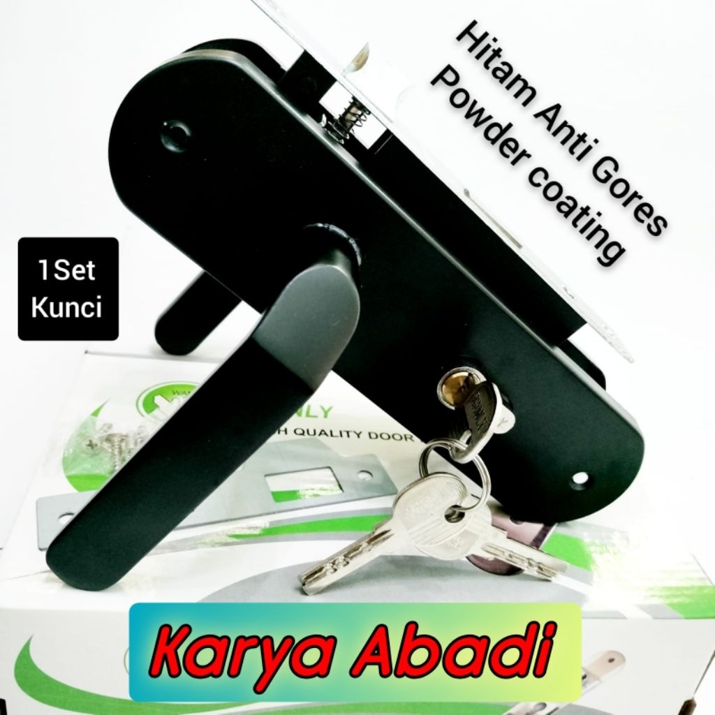 [ FULL STAINLESS] Kunci pintu rumah Hitam - Gagang Handle pintu rumah stainless 1set kunci