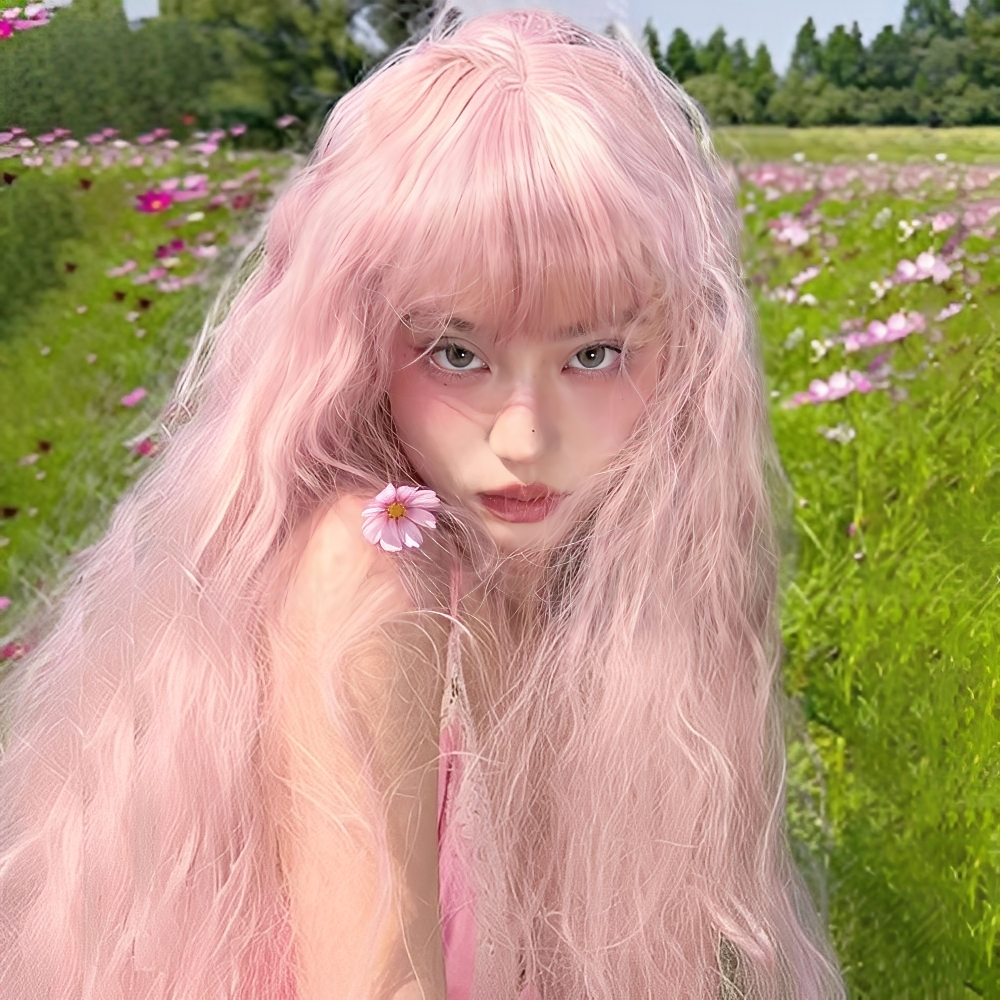 Wig Panjang 1 Meter Gaya Lolita Fantasi dengan Warna Pastel (Pink, Emas, Hitam,putih) untuk Cosplay 