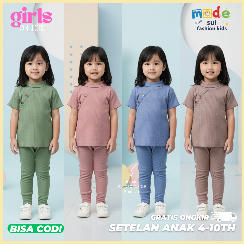 Baju Setelan Panjang Anak Perempuan Bahan Rib DROPNEDLE Premium Cewek umur 4-10 Tahun - Model MIKAYL
